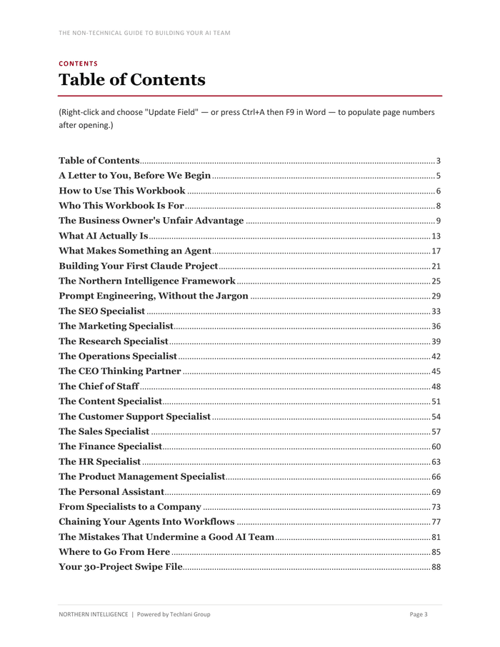 The table of contents from The AI Business Operating System