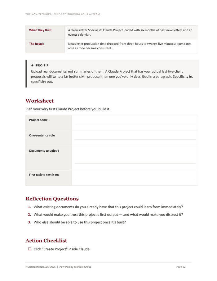 A worksheet page from The AI Business Operating System